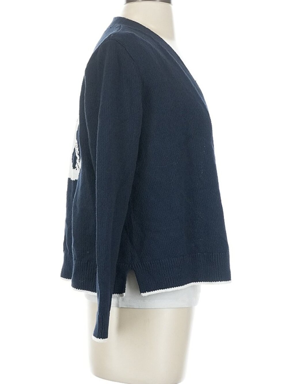 J Jill Petite Anchor Cardigan Sweater Women's Small Cotton Nautical Navy Blue - Picture 4 of 7